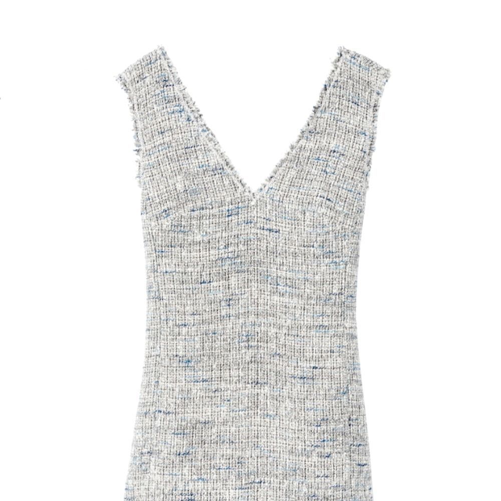 REBECCA TAYLOR Sleeveless V neck Tweed blue grey Ruffle Hem Sheath Dress… - Picture 8 of 16